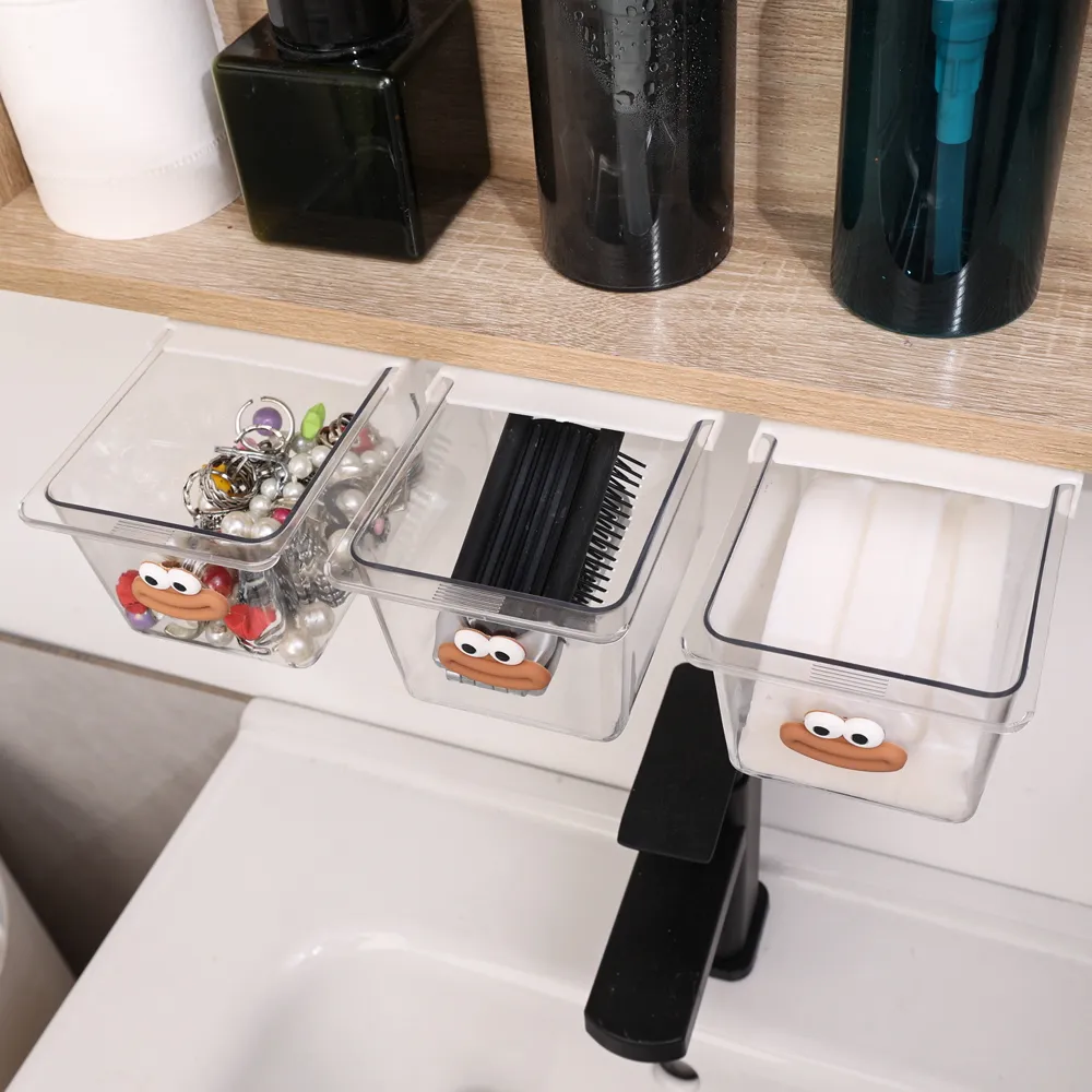 Under Cabinet Clear Plastic Drawer Organizer with Smooth Gliding Rails (3 piece)